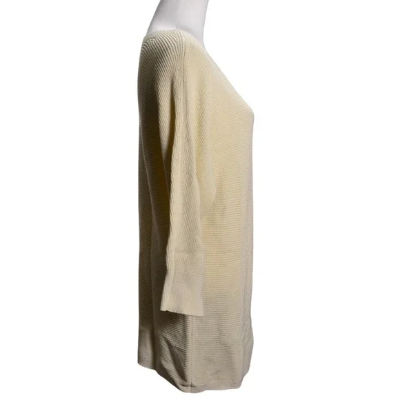 Talbots Cream Ribbed Boat Neck Dolman Sleeve Long Line Sweater Size‎ L - Picture 3 of 5